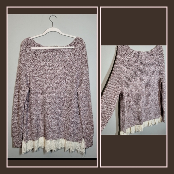 🩷 SOFT SURROUNDINGS Pink Knit Lace Underlay Detail Long Sleeve Top size - Picture 1 of 9